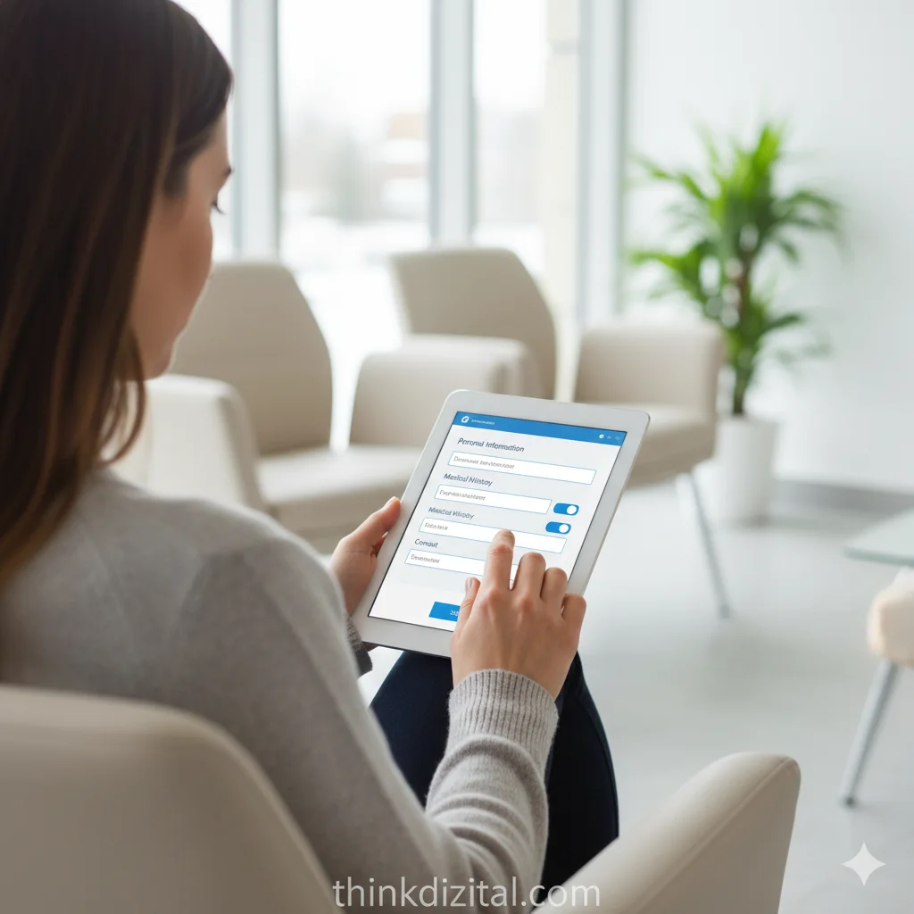 A patient filling out a digital intake form on a tablet
