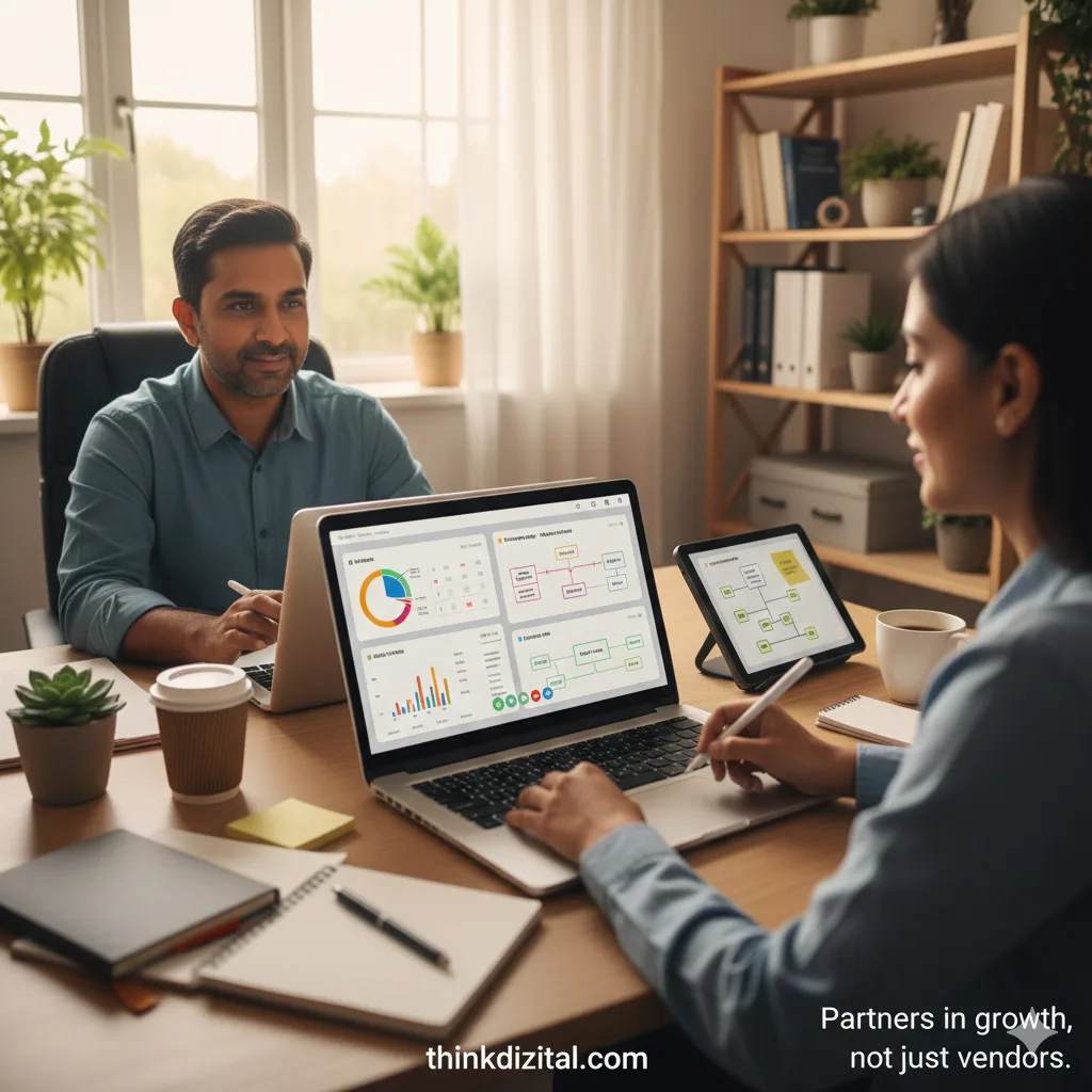 A strategy call between a coach and a marketing consultant