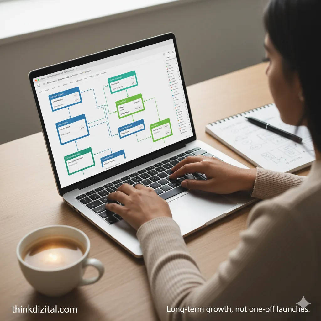 Email marketing or automation workflow on screen