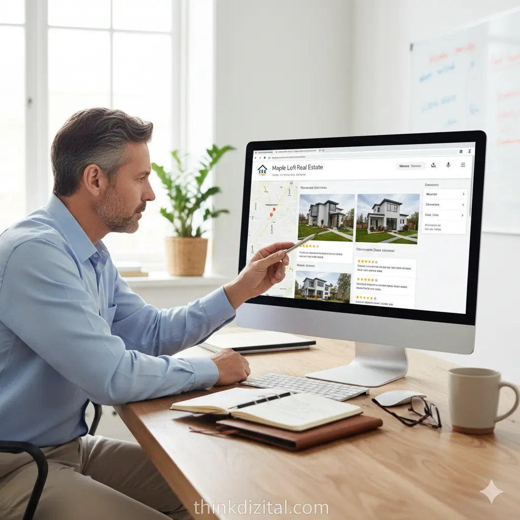 Broker Reviewing Google Business Profile and Reviews on Desktop